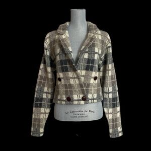 Vintage Wool Blend & Mohair Plaid Double-Breasted Women's Jacket